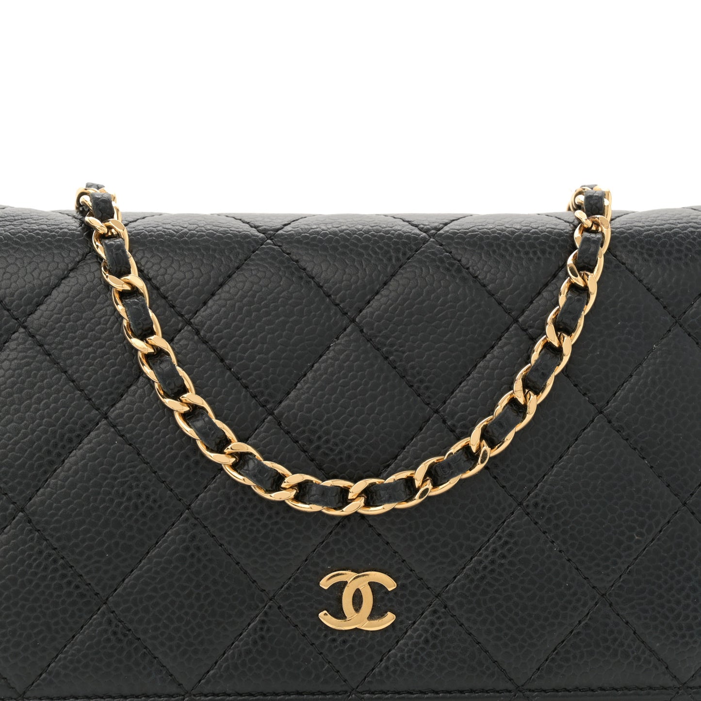 Caviar Quilted Wallet on Chain WOC Black