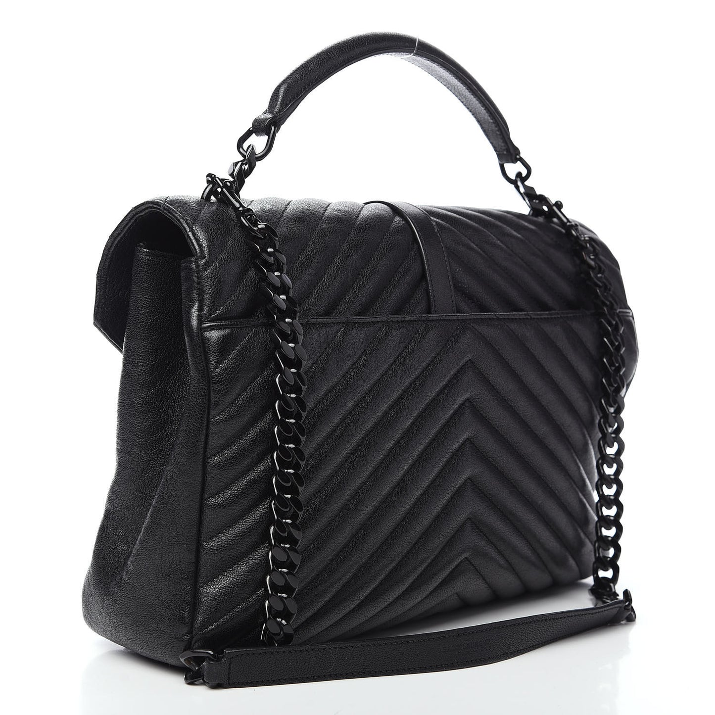 Sheepskin Matelasse Chevron Monogram Monochrome Large College Satchel Black
