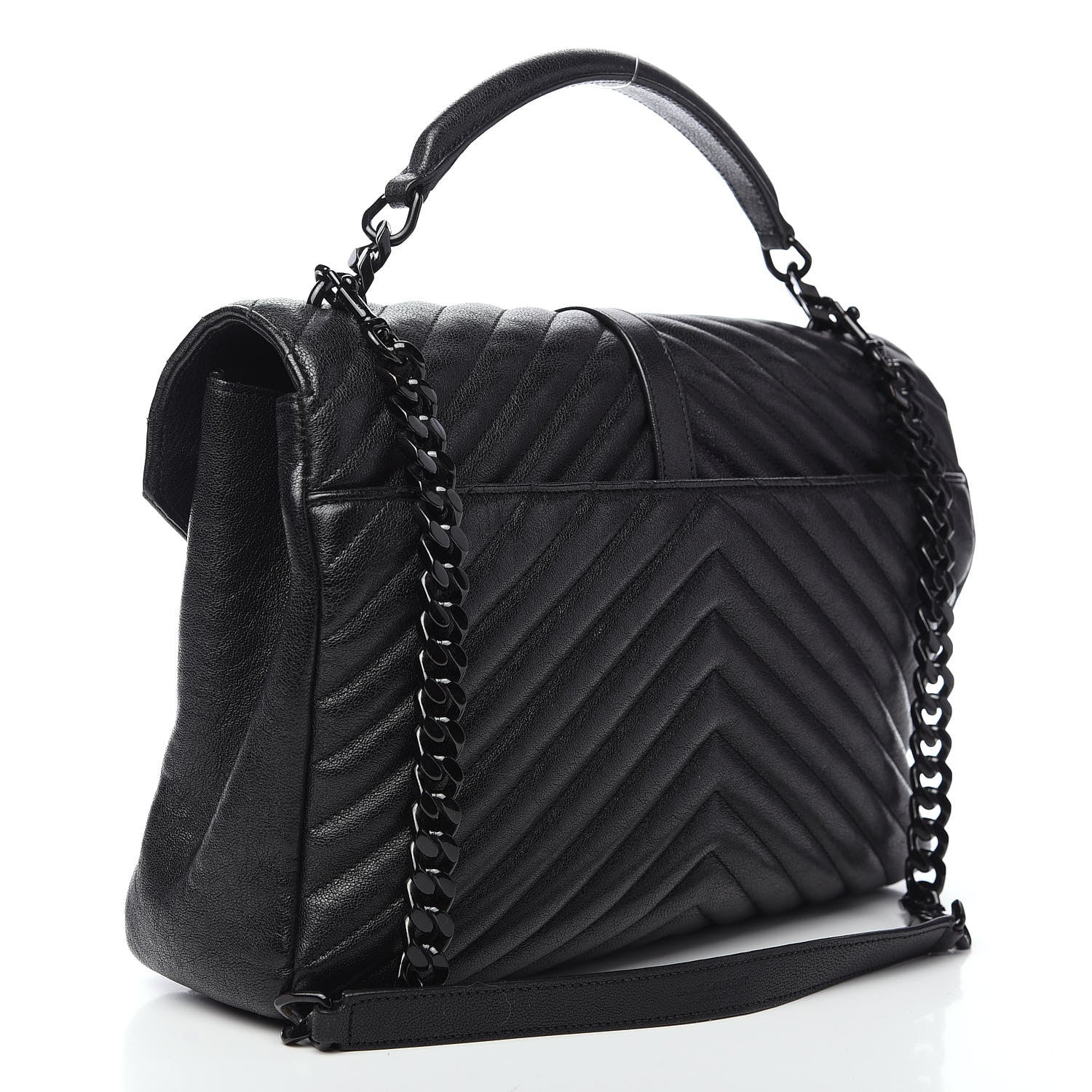 Saint Laurent Sheepskin Matelasse Chevron Monogram Monochrome Large College Satchel Black 2 of 14