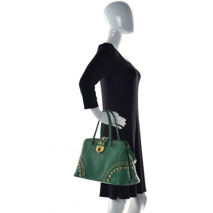 Prada Saffiano Studded Bijou Tote Verde 3 of 20