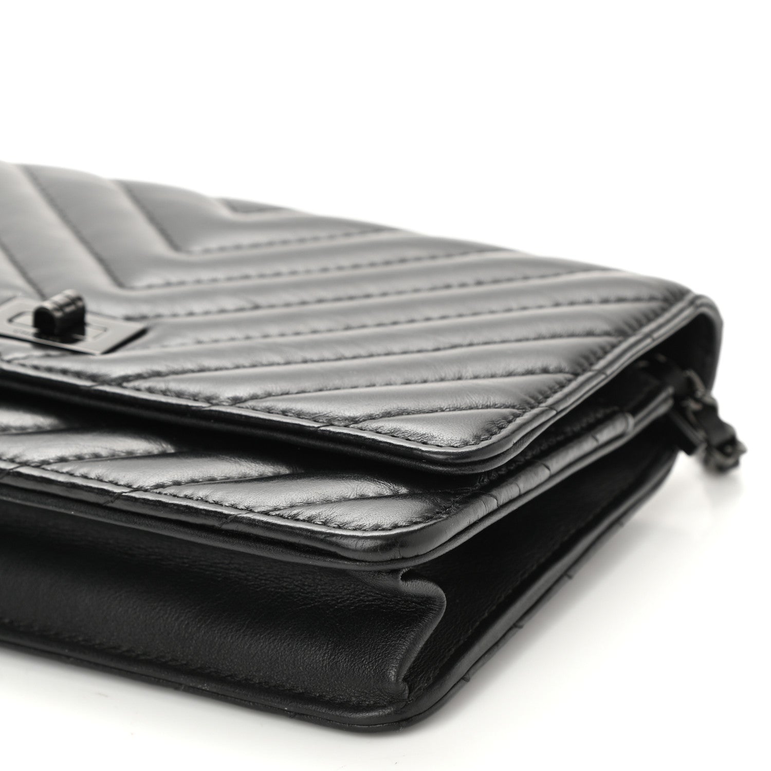 Chanel Aged Calfskin Chevron Quilted Reissue Wallet On Chain WOC So Black 10 of 11