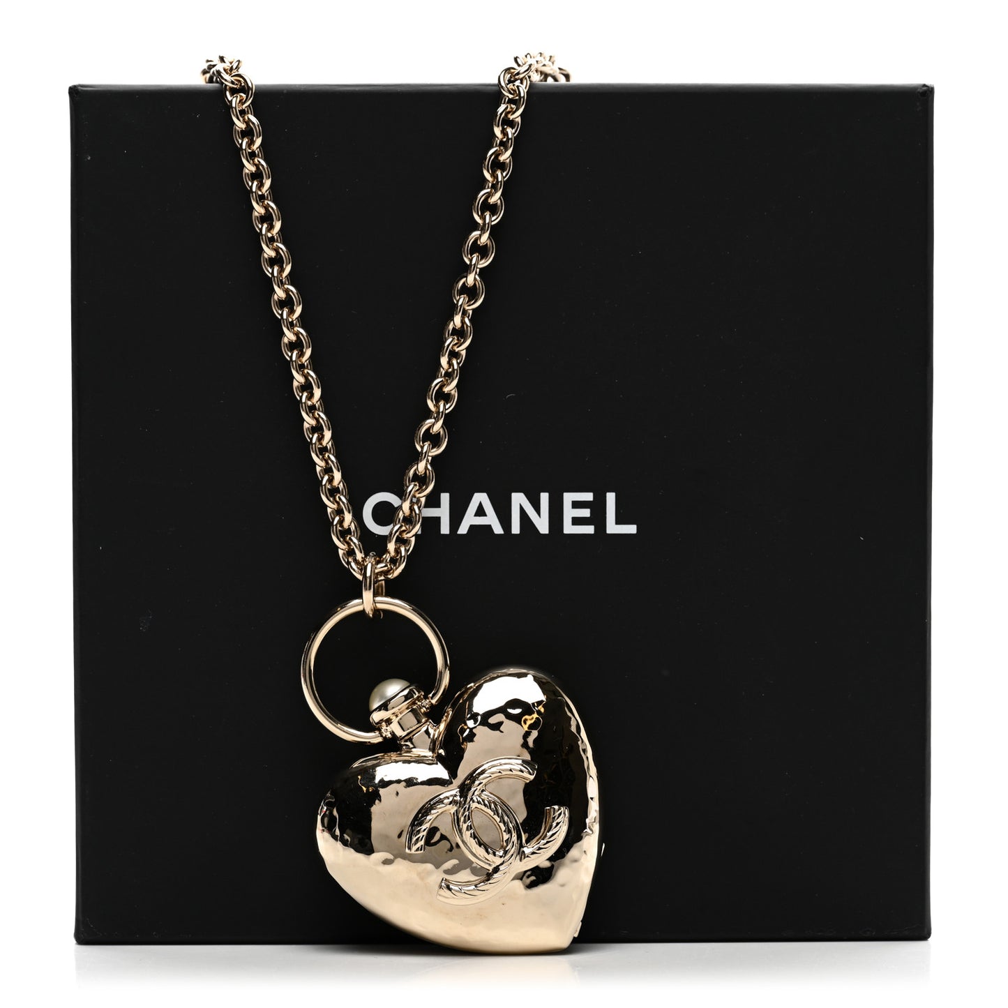Metal CC Heart Locket Necklace Gold
