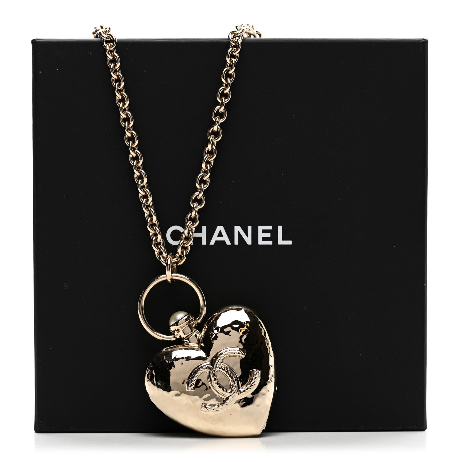 Chanel Metal CC Heart Locket Necklace Gold 6 of 6