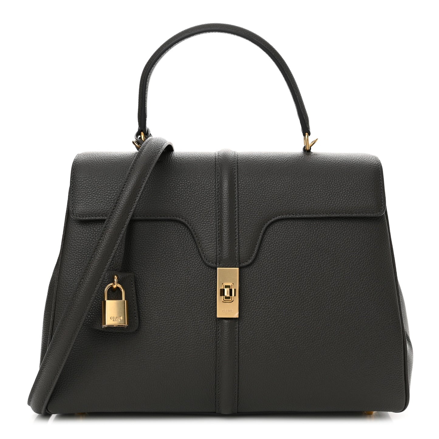 Grained Calfskin Classique 16 Top Handle Bag Medium Grey