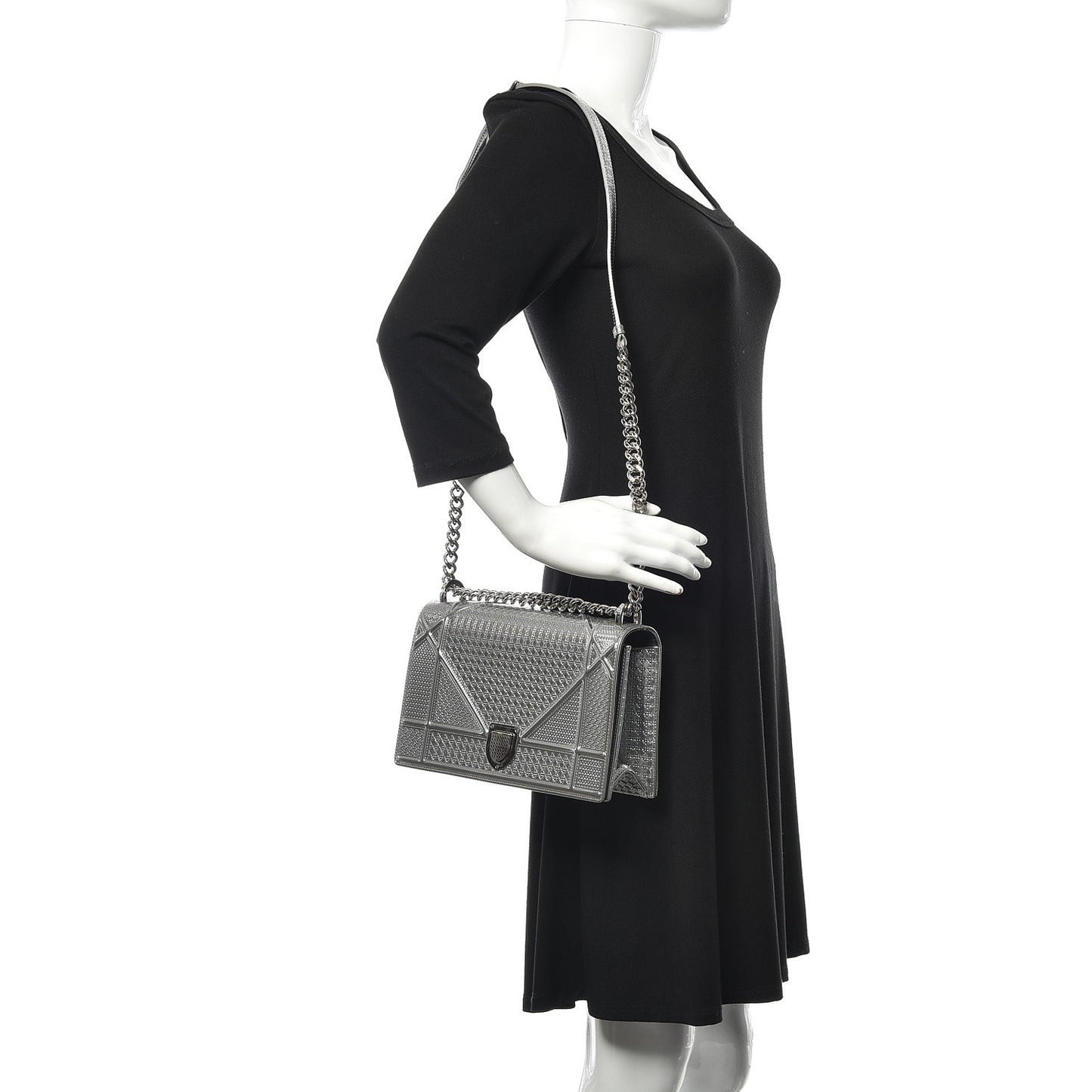 Metallic Patent Micro-Cannage Medium Diorama Flap Bag Silver