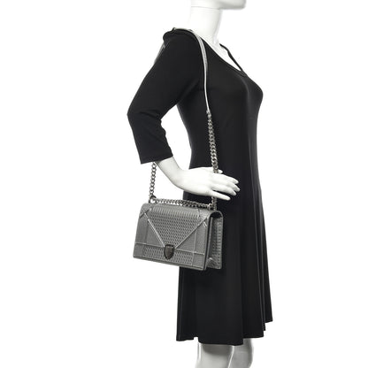 Christian Dior Metallic Patent Micro-Cannage Medium Diorama Flap Bag Silver 2 of 8