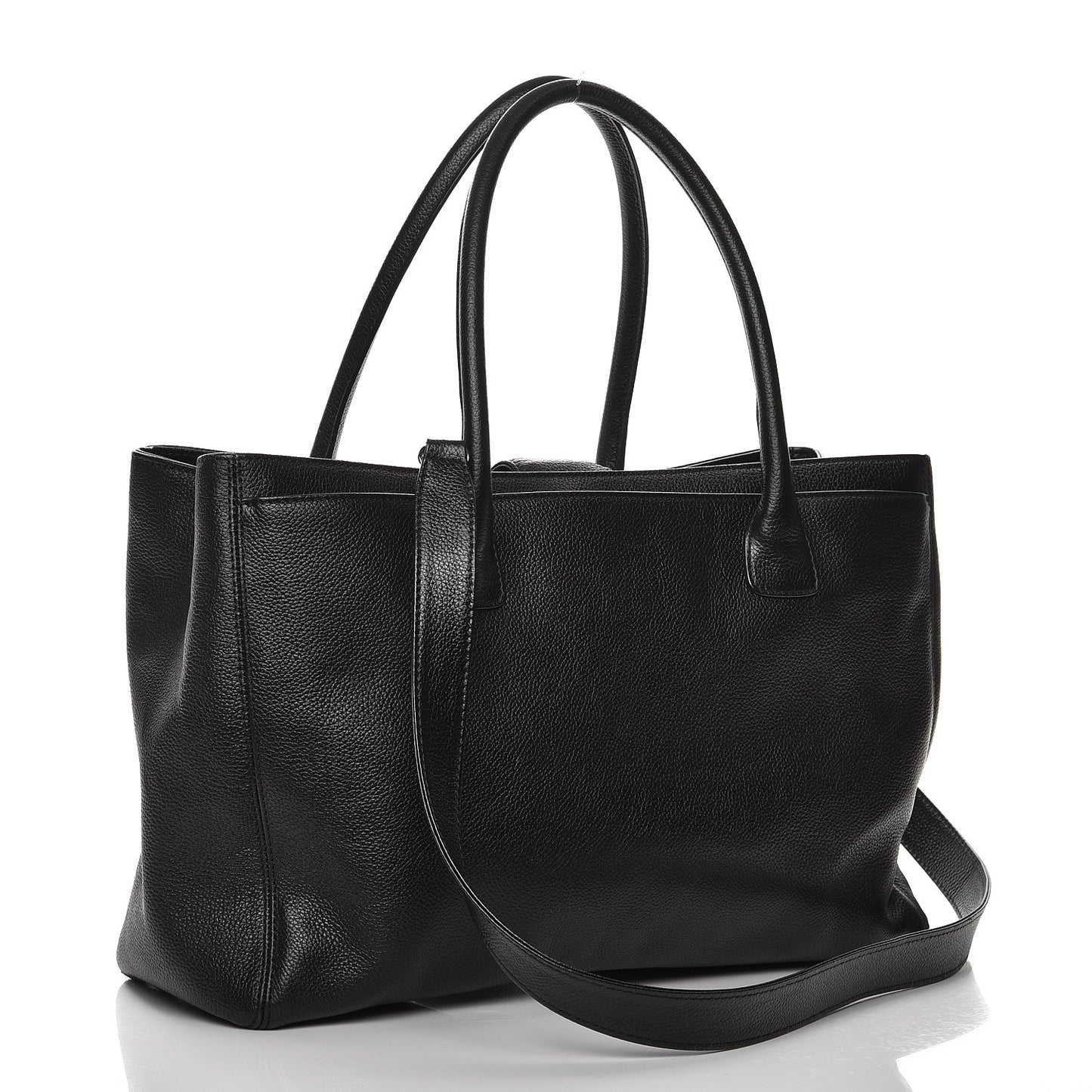 Calfskin Cerf Executive Shopper Tote Black