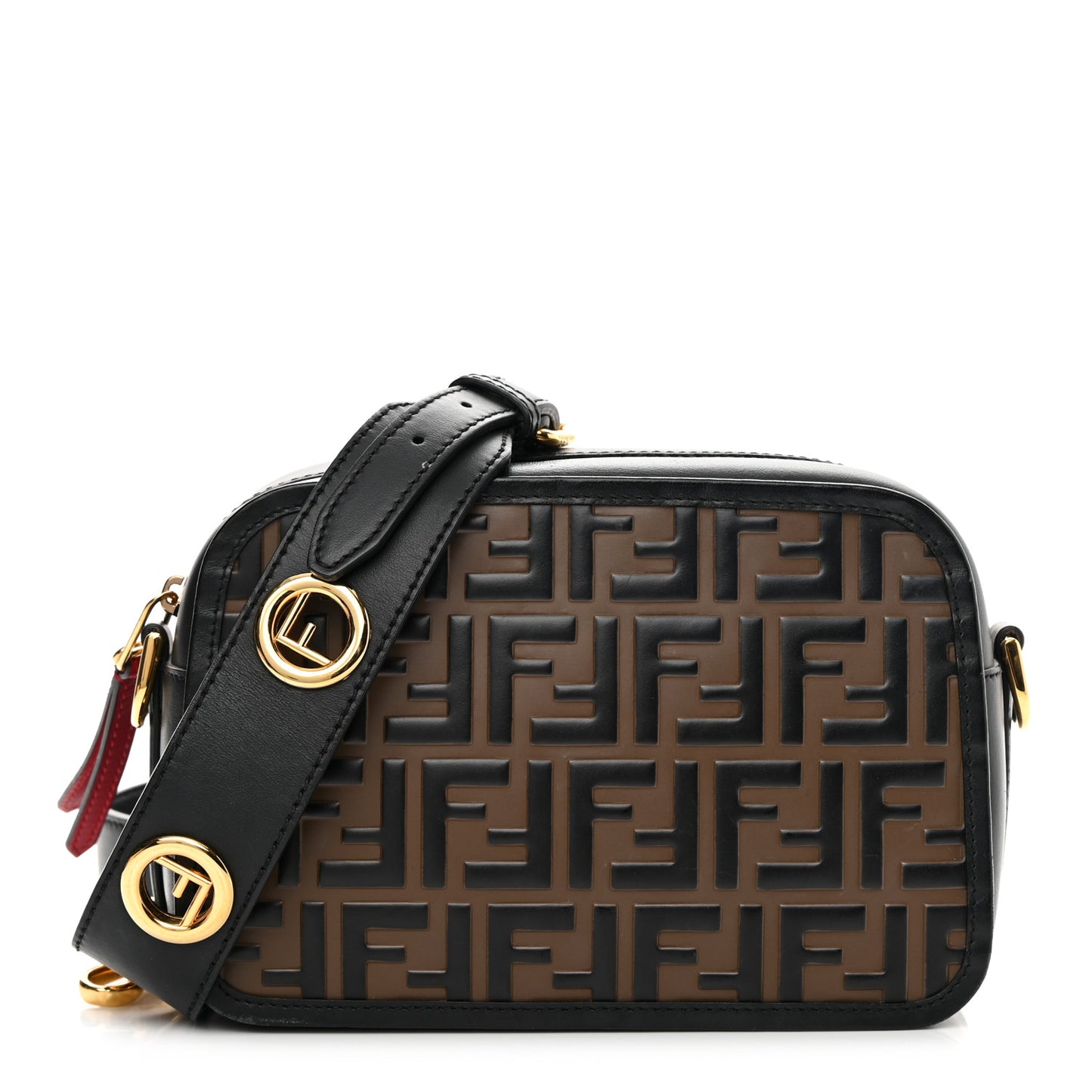Vitello Century F is Fendi Bi-Color FF 1974 Embossed Camera Case Maya Black