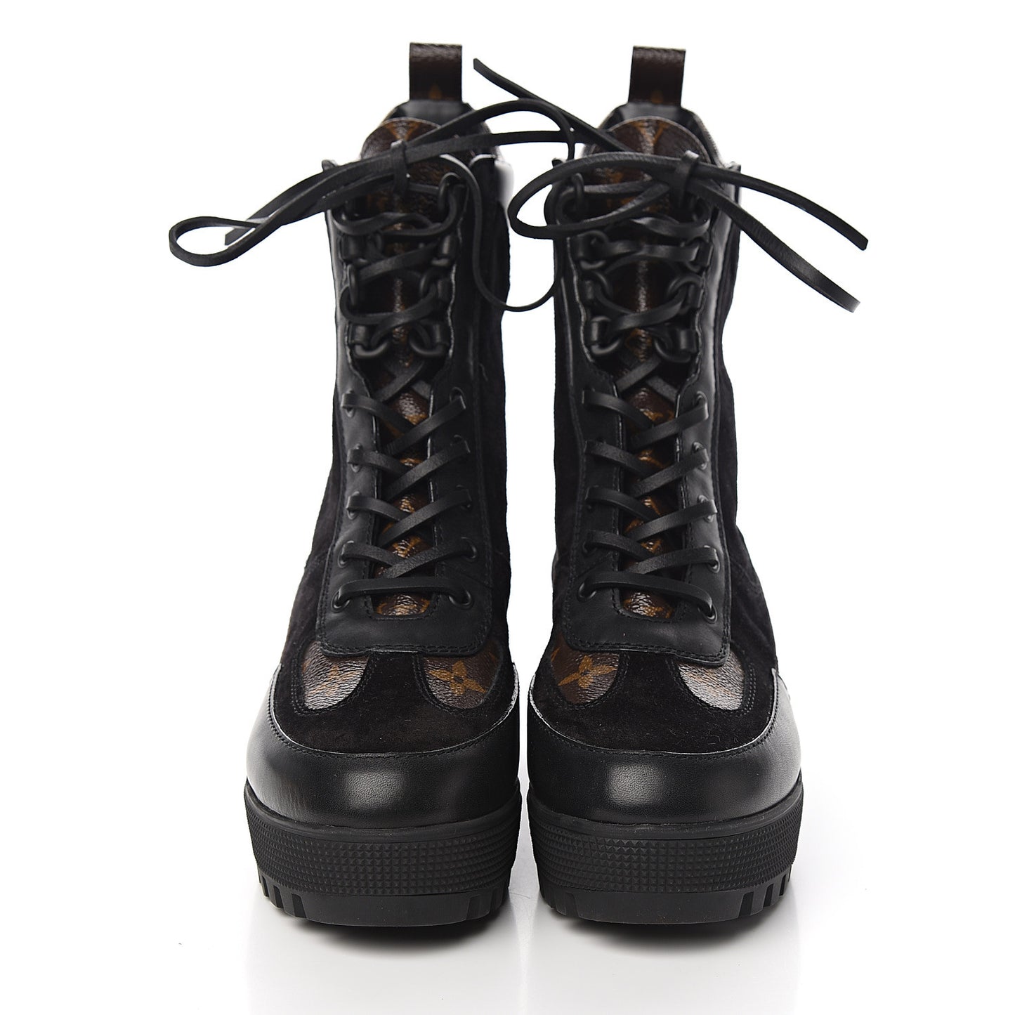 Suede Calfskin Monogram Laureate Platform Desert Boots 37.5 Black