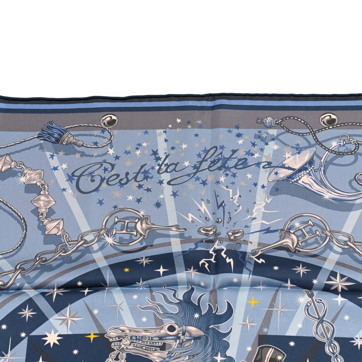 Hermes Silk C'est La Fete Double Face Scarf 90 Ciel Gris Orange 4 of 7