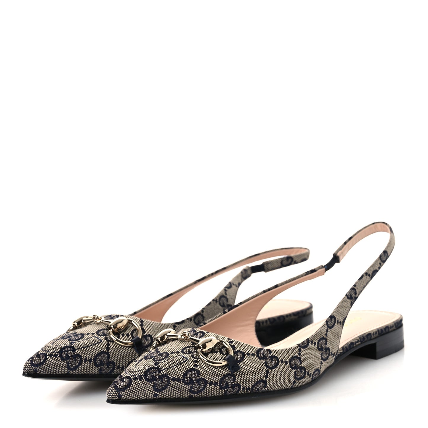 Monogram Horsebit Womens Slingback Ballet Flat 37.5 Beige Blue