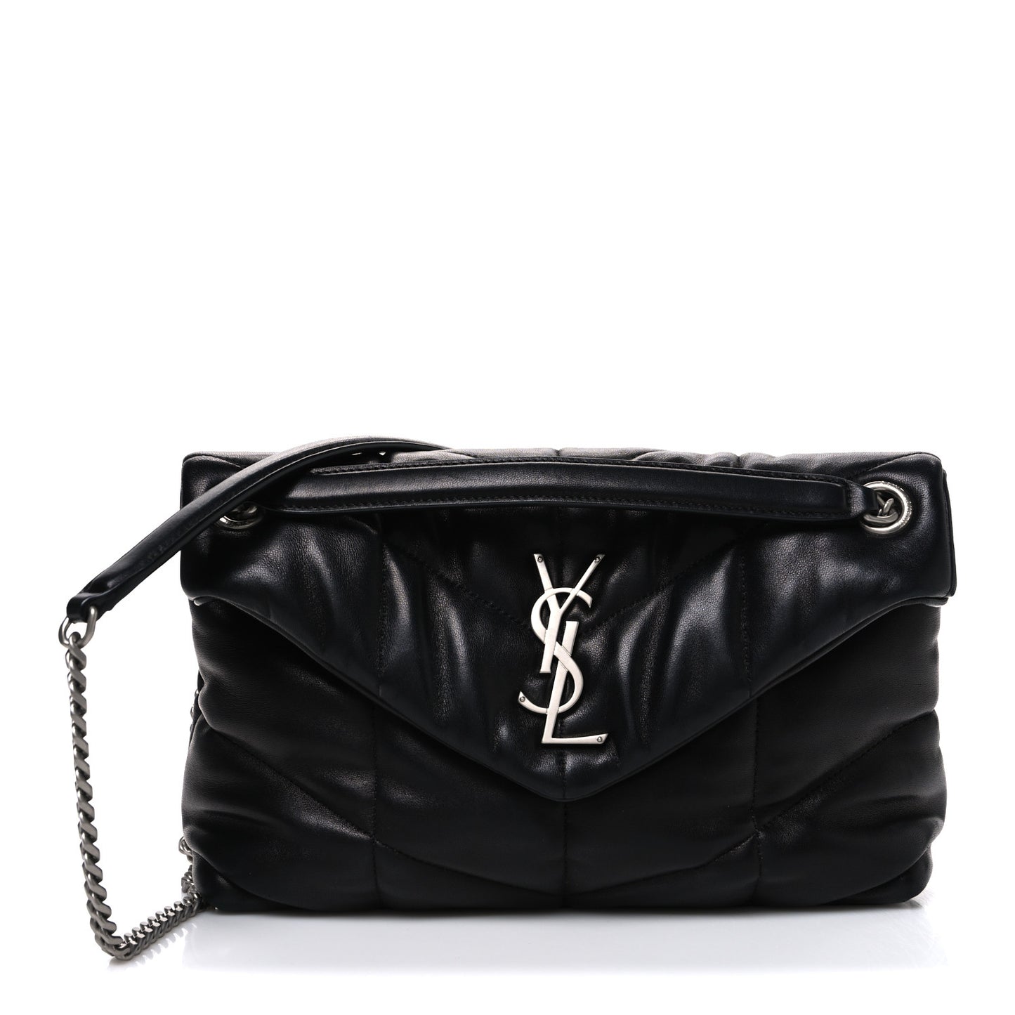 Lambskin Quilted Small Loulou Puffer Monogram Chain Satchel Black