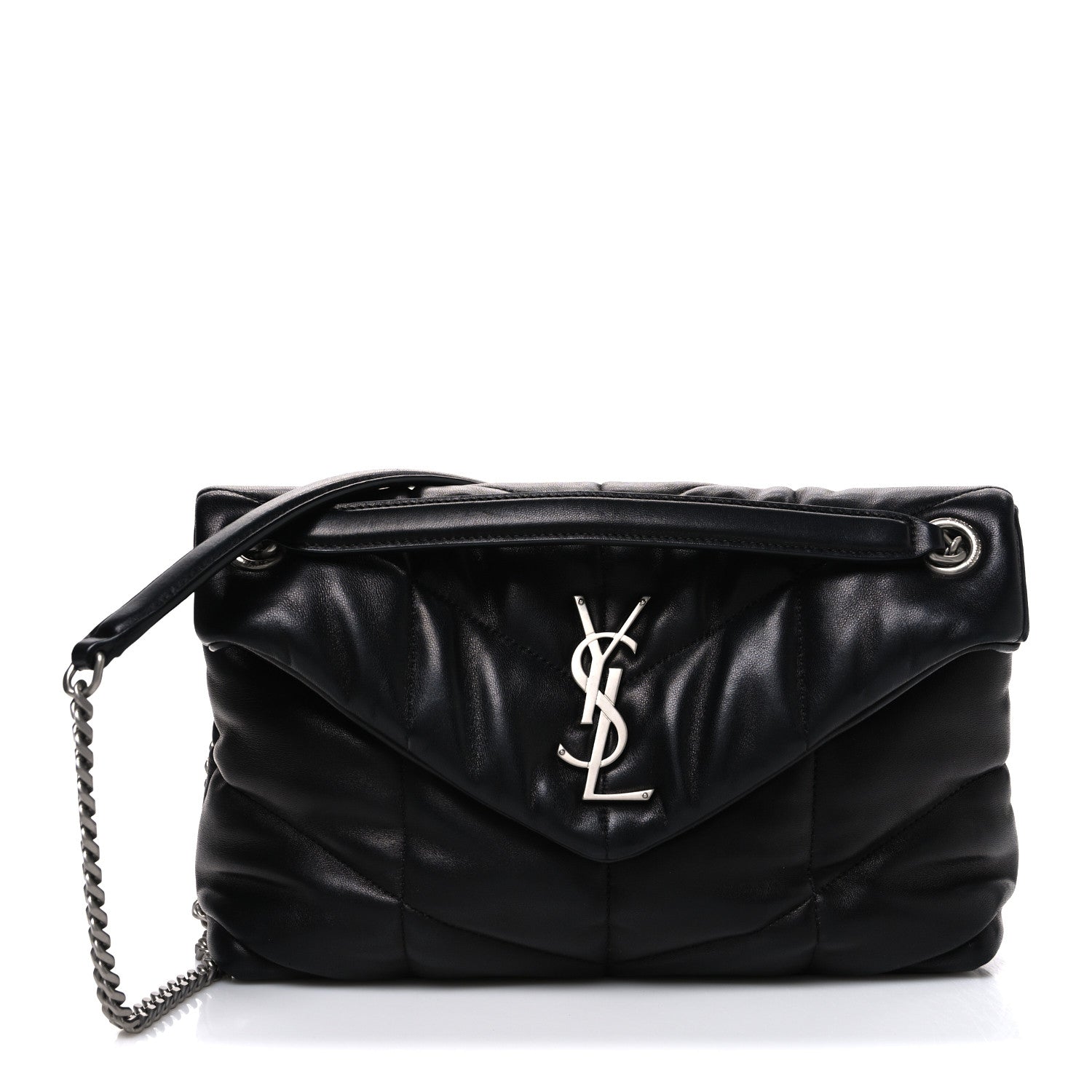 Saint Laurent Lambskin Quilted Small Loulou Puffer Monogram Chain Satchel Black 1 of 9