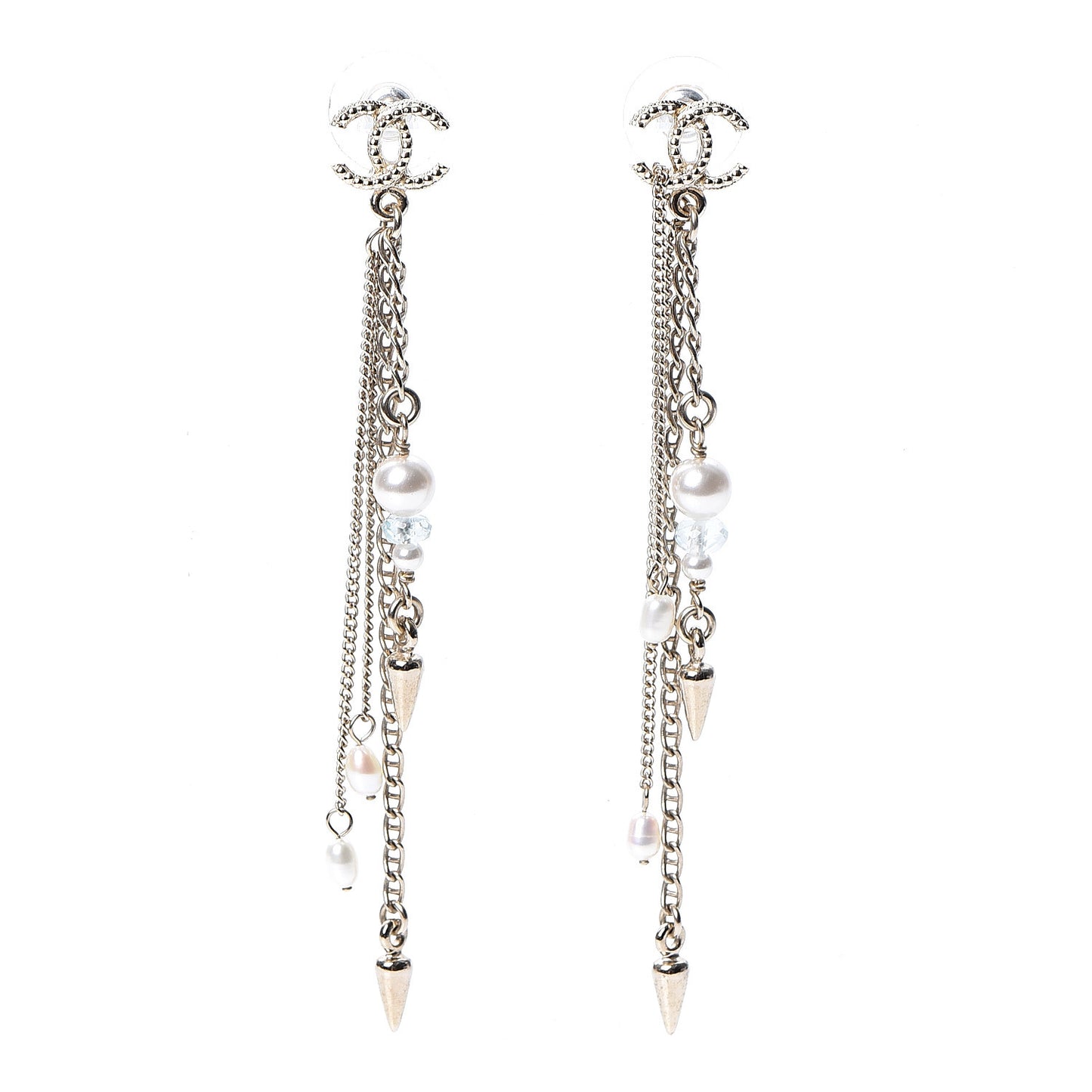 Pearl Beaded CC Drop Earrings Gold