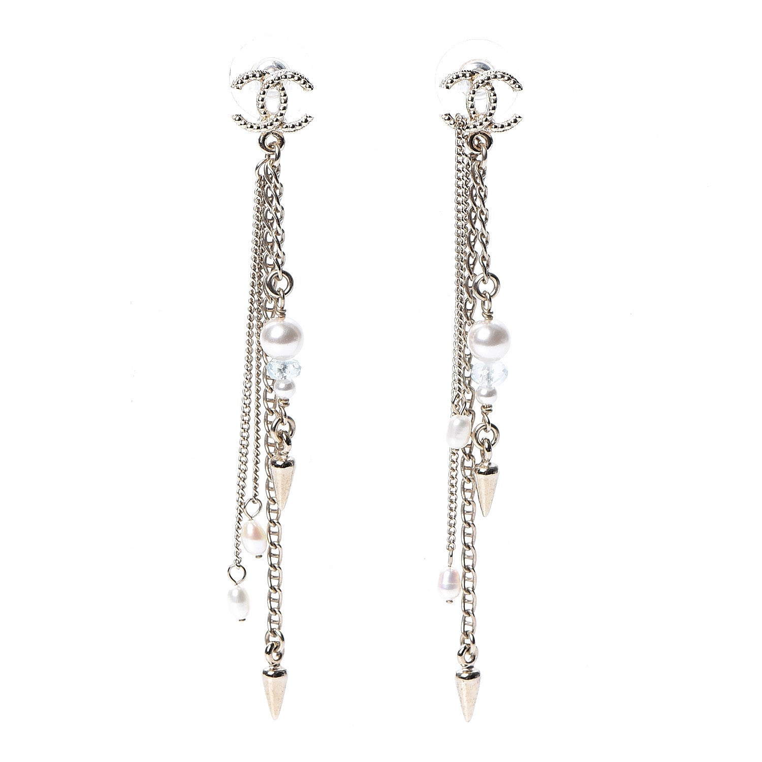Chanel Pearl Beaded CC Drop Earrings Gold 1 of 5