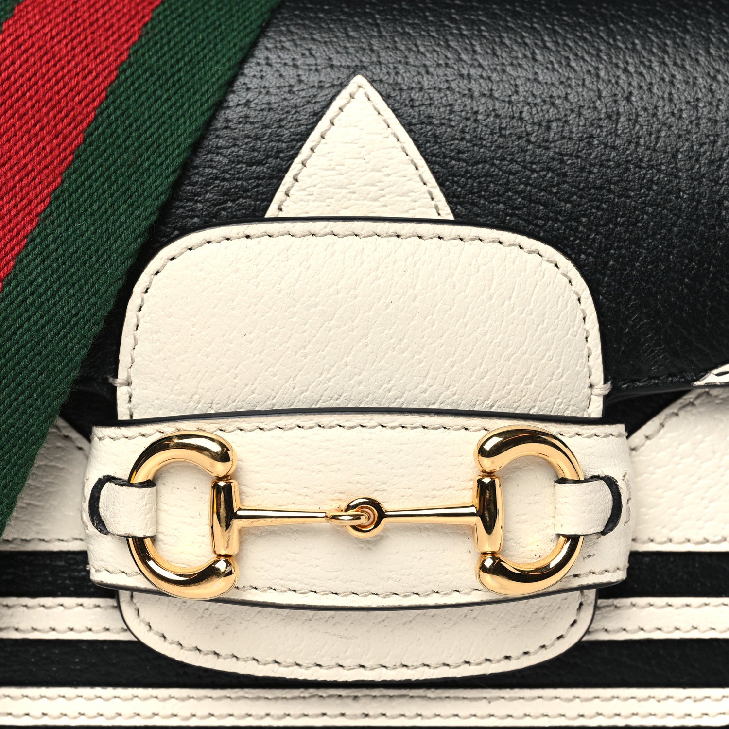 Gucci X ADIDAS Textured Dollar Calfskin Web Trefoil Mini Horsebit 1955 Shoulder Bag Black Off White 8 of 10