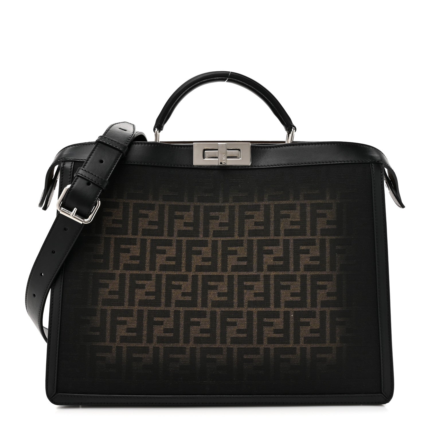 Fendi FF Vitello King Jacquard 1974 Medium Peekaboo I SEE U Satchel Brown 1 of 10