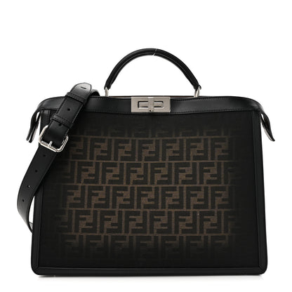 Fendi FF Vitello King Jacquard 1974 Medium Peekaboo I SEE U Satchel Brown 1 of 10
