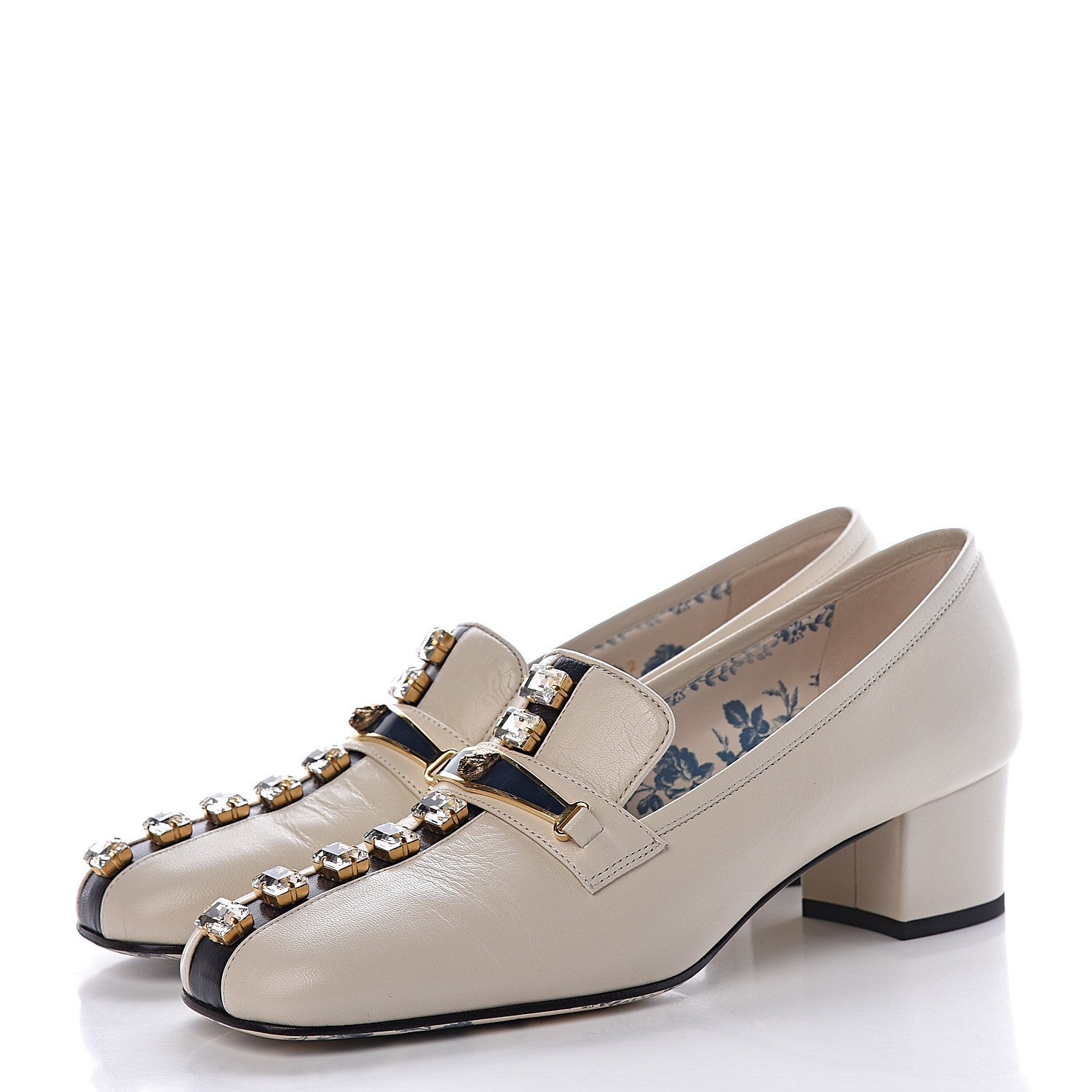 Gucci Goatskin Crystal Mid-Heel Loafer Pumps 38 Ivory 3 of 10