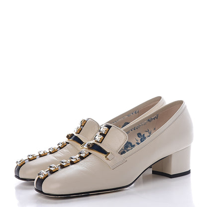 Gucci Goatskin Crystal Mid-Heel Loafer Pumps 38 Ivory 3 of 10