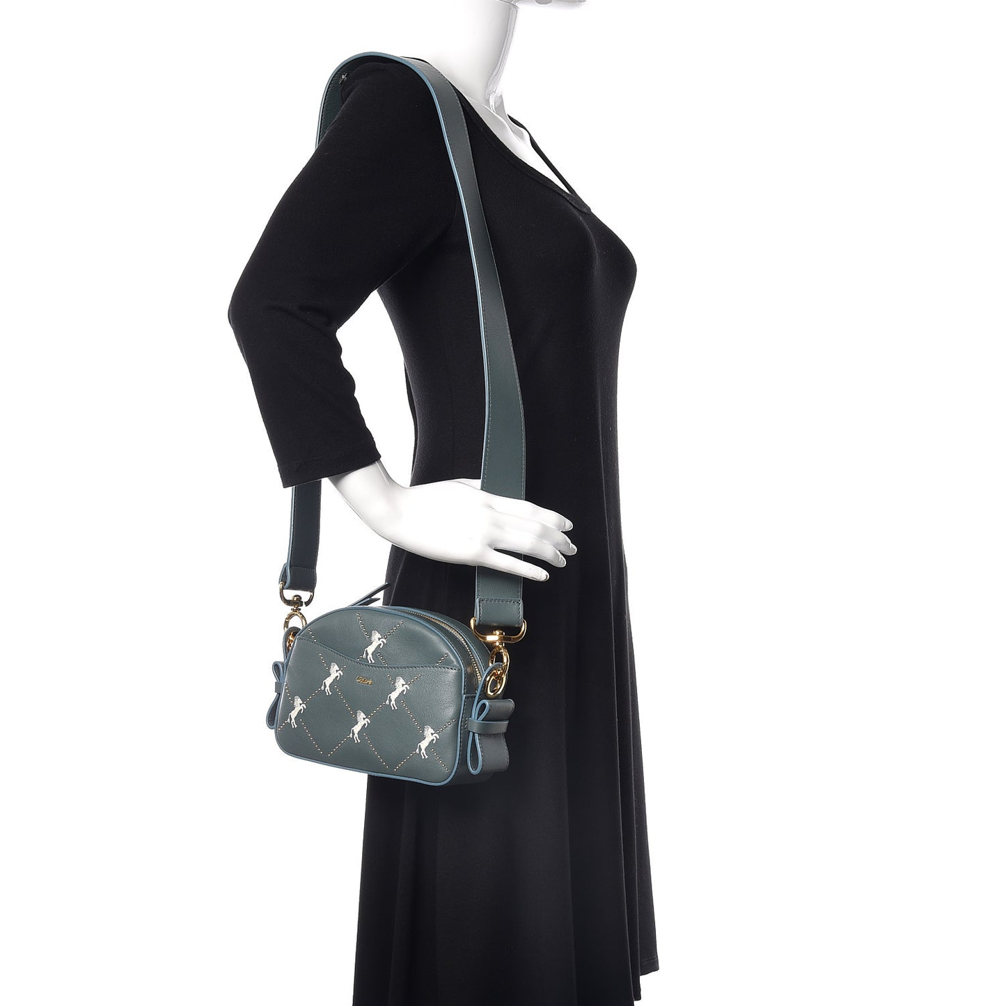 Smooth Calfskin Little Horses Embroidered Shoulder Bag Cloudy Blue