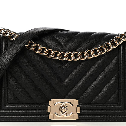 Chanel Caviar Chevron Quilted Medium Boy Flap Black 8 of 13