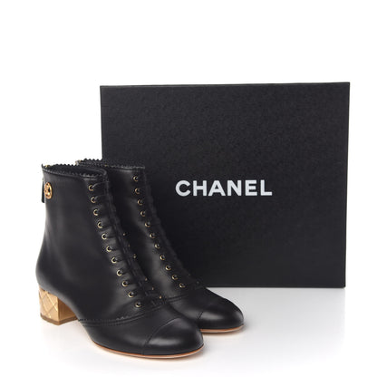 Chanel Calfskin Lace Up Short Boots 37 Black Gold 12 of 12