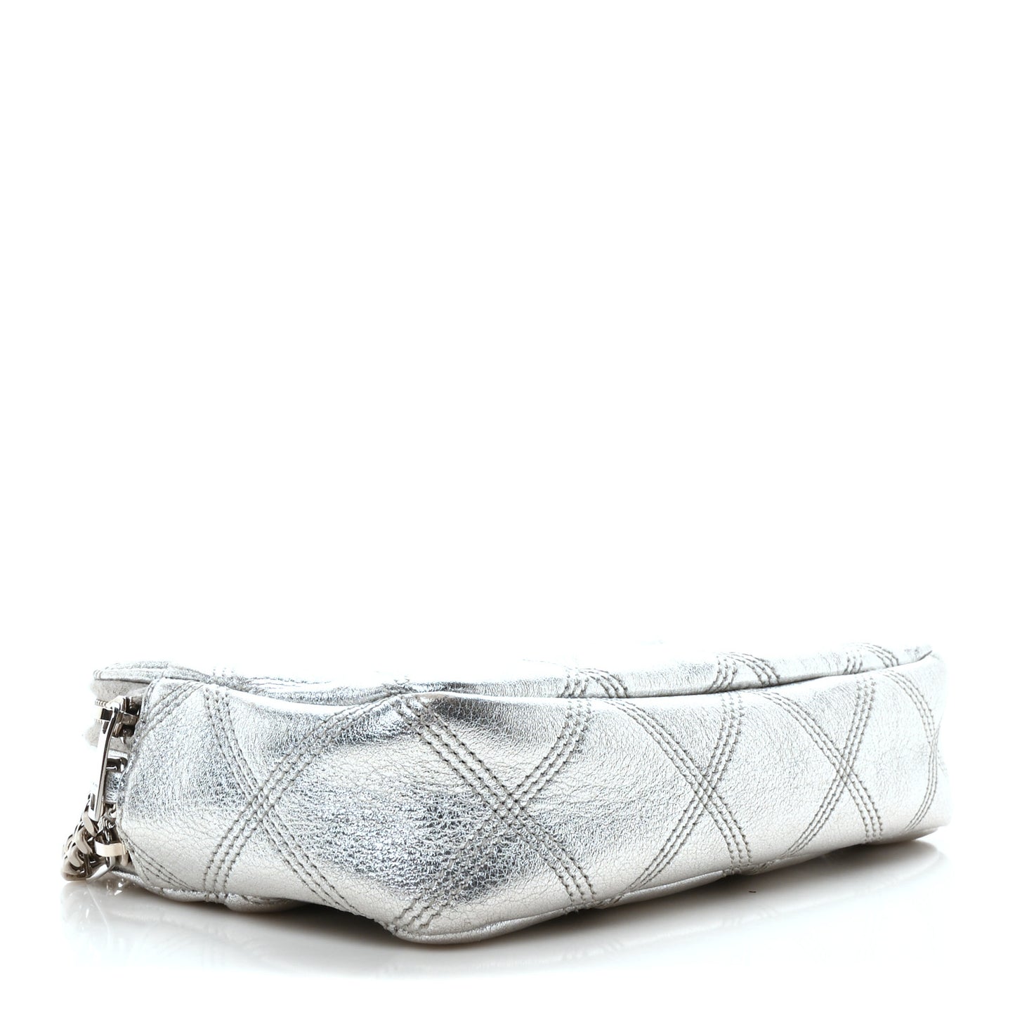 Metallic Lambskin Quilted Mini Becky Double Zip Bag Argento