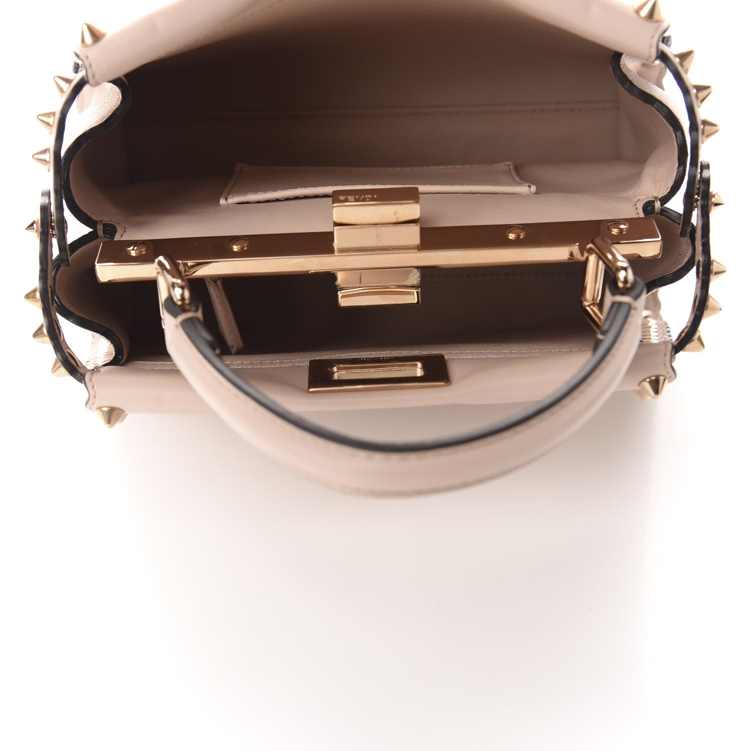 Fendi Vitello Seta Shiny Nappa Scalloped Studded Mini Peekaboo Iconic Satchel Soap 6 of 11