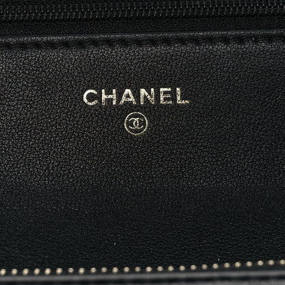Chanel Calfskin Quilted Pearl Wallet On Chain WOC Black 5 of 10