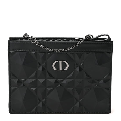 Christian Dior Calfskin Macrocannage Diamond Caro Zipped Pouch With Chain Black 1 of 8