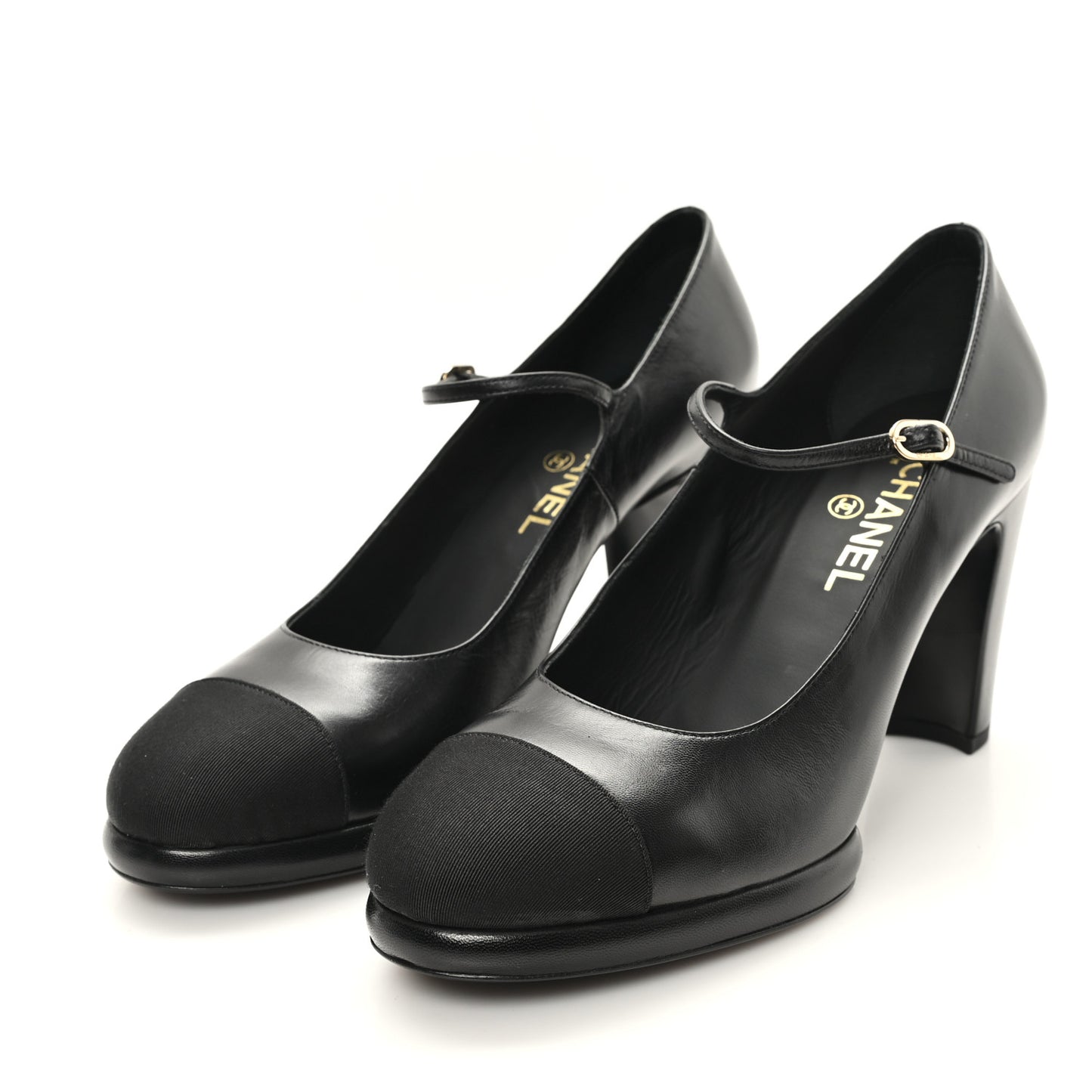 Goatskin Grosgrain Cap Toe Mary Jane Pumps 39.5 Black