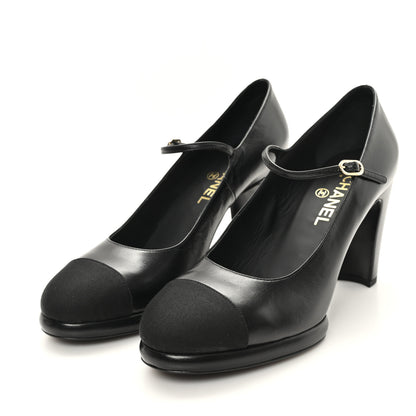 Chanel Goatskin Grosgrain Cap Toe Mary Jane Pumps 39.5 Black 4 of 10