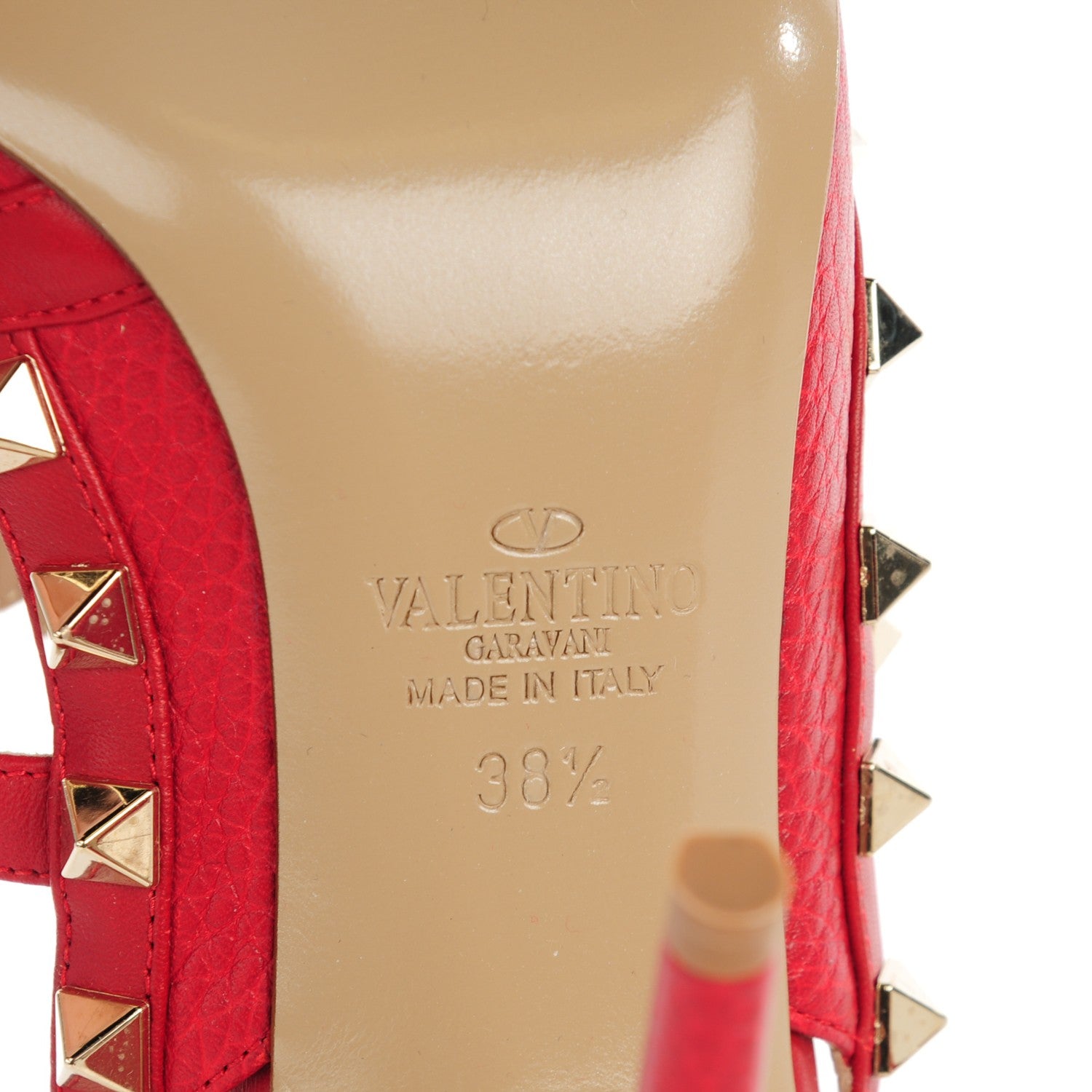 Valentino Garavani Pebbled Calfskin Rockstud Ankle Strap 100mm Pumps 38.5 Rosso Valentino 6 of 8