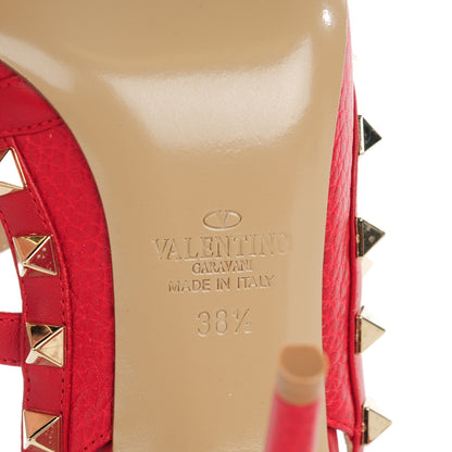 Valentino Garavani Pebbled Calfskin Rockstud Ankle Strap 100mm Pumps 38.5 Rosso Valentino 6 of 8