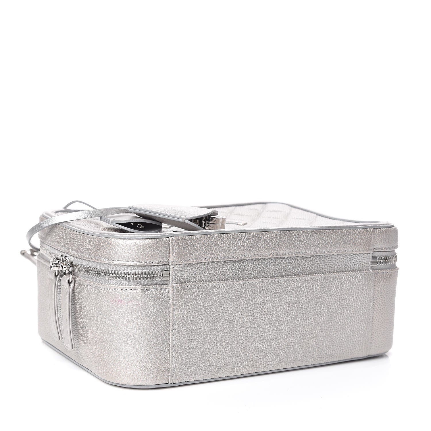 Chanel Metallic Caviar Quilted Large CC Filigree Vanity Case Silver 4 of 12