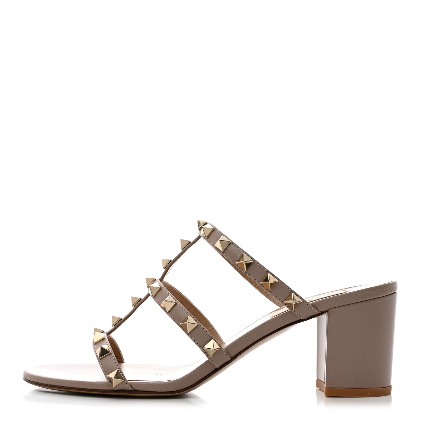 Calfskin Rockstud 60mm Caged Slide Sandals 38 Poudre