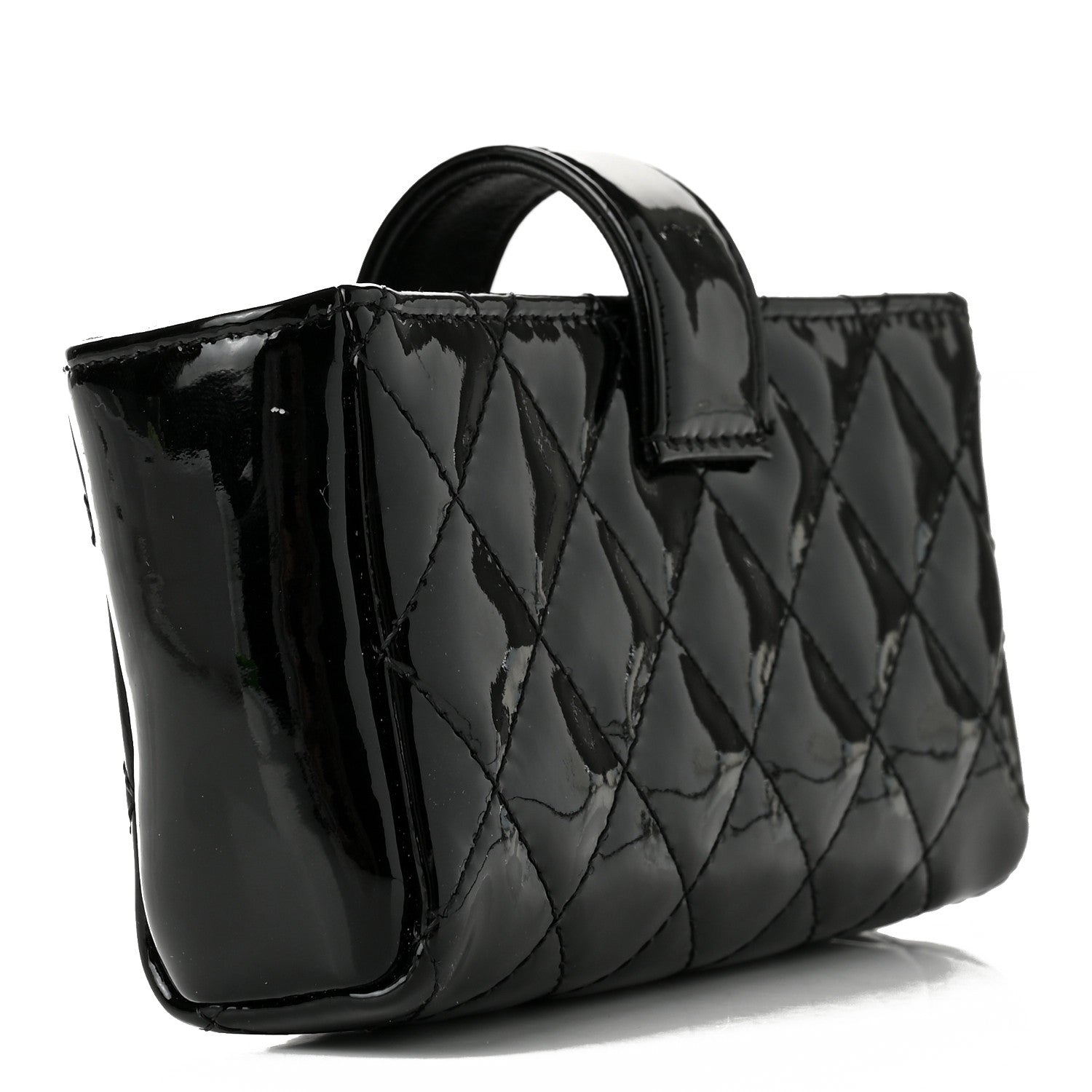 Chanel Patent Quilted Mini Phone Holder Clutch Black 3 of 7
