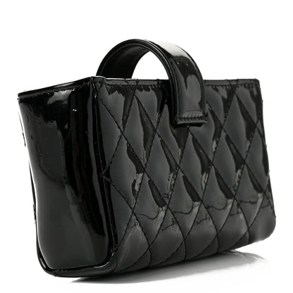 Chanel Patent Quilted Mini Phone Holder Clutch Black 3 of 7