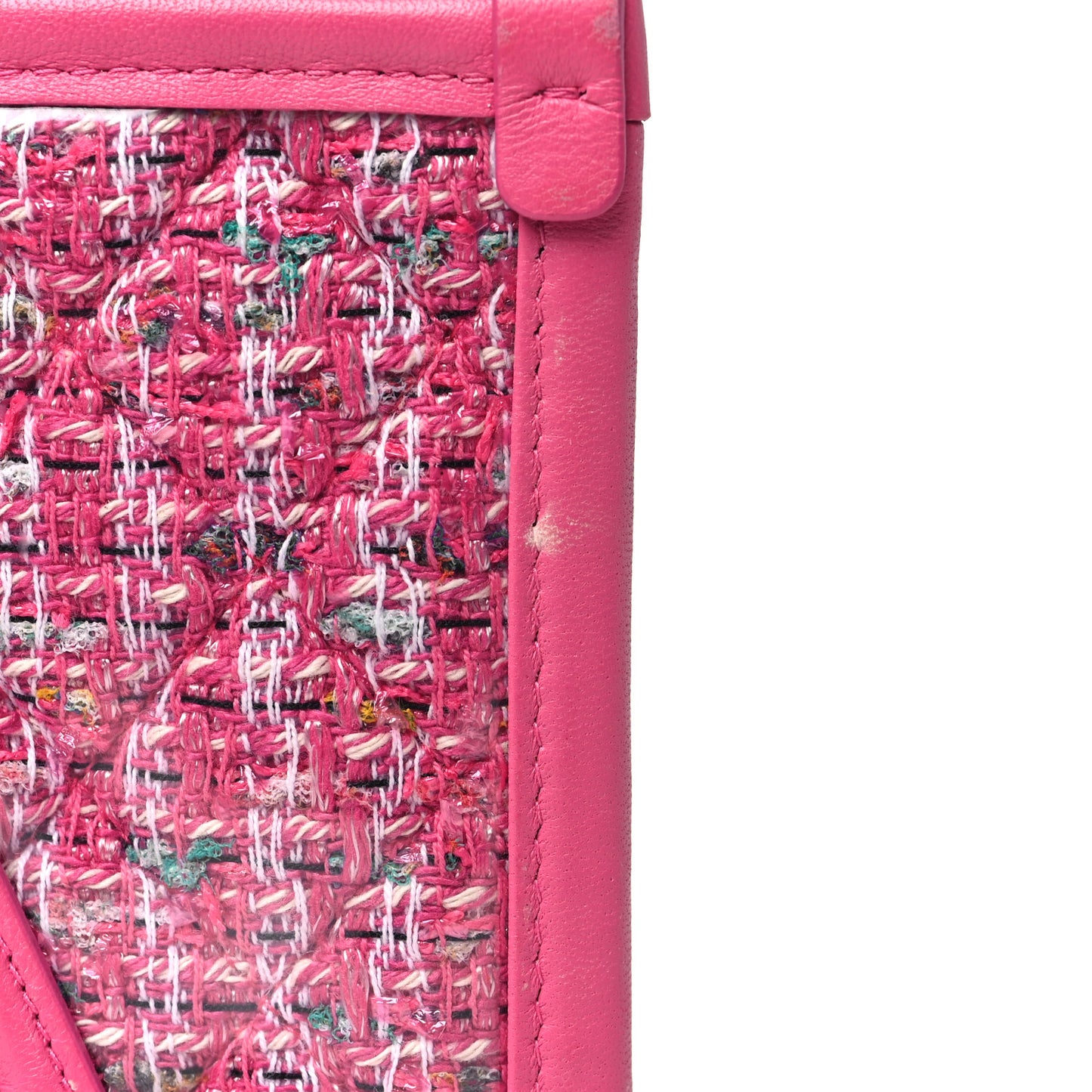 Tweed PVC Lambskin Wristlet Pouch Pink