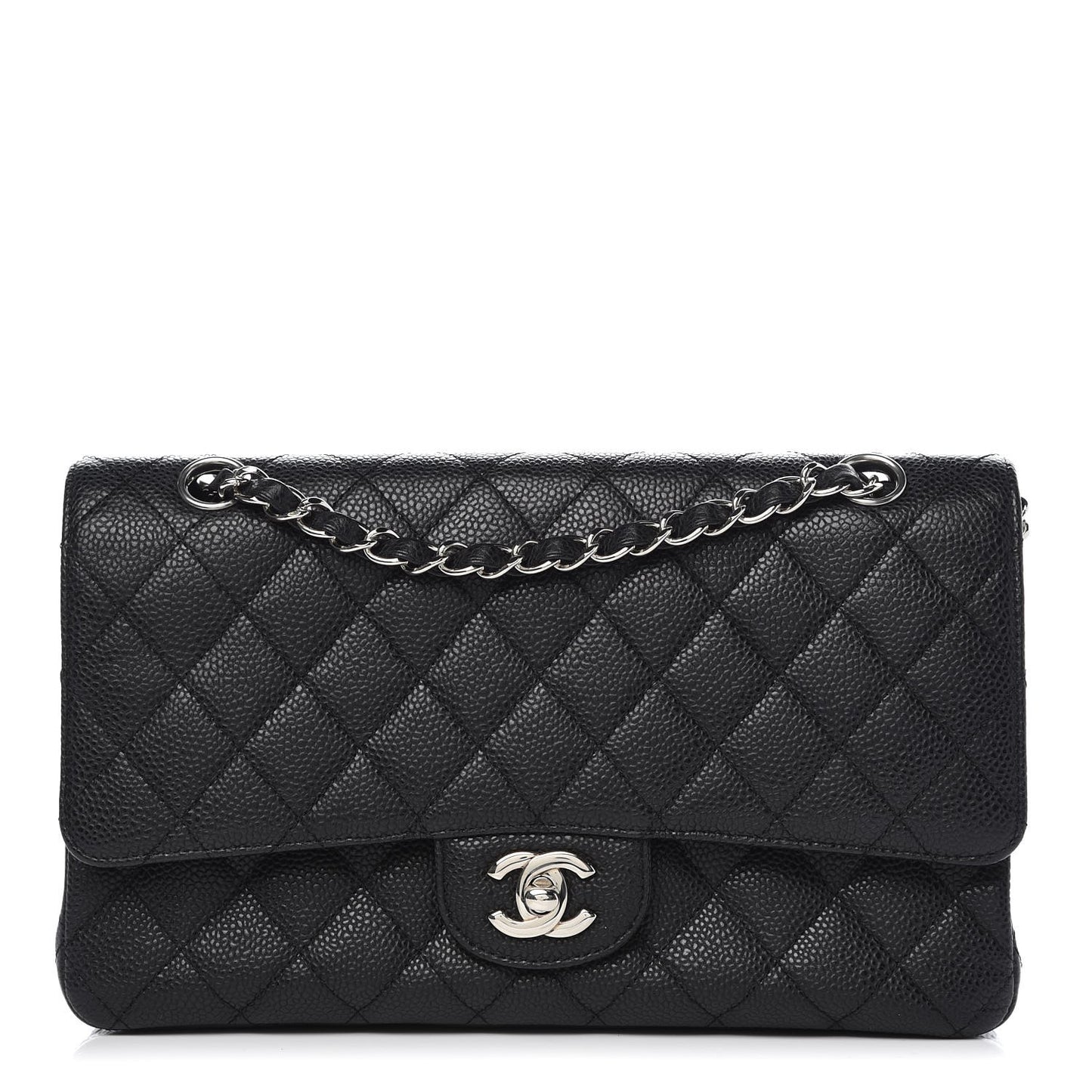 Caviar Quilted Medium Double Flap Black