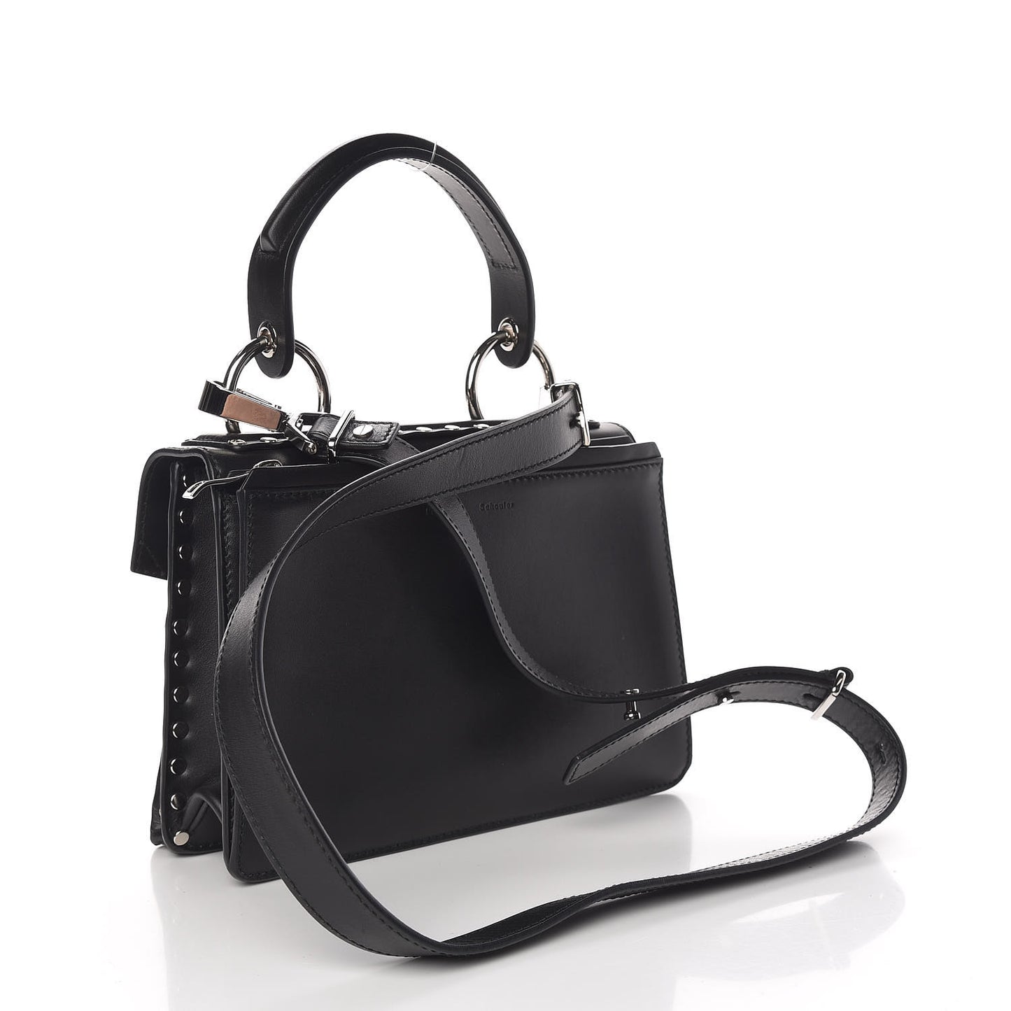 Calfskin Small Studded Hava Top Handle Bag Black