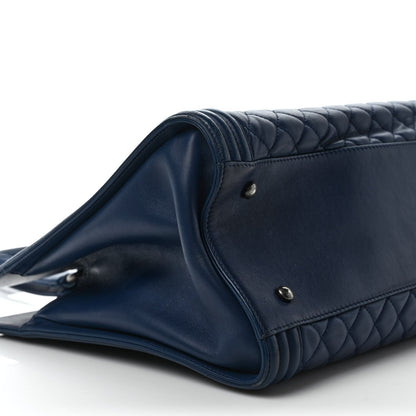 Chanel Calfskin Quilted Boy Shopping Tote Navy Blue 8 of 11