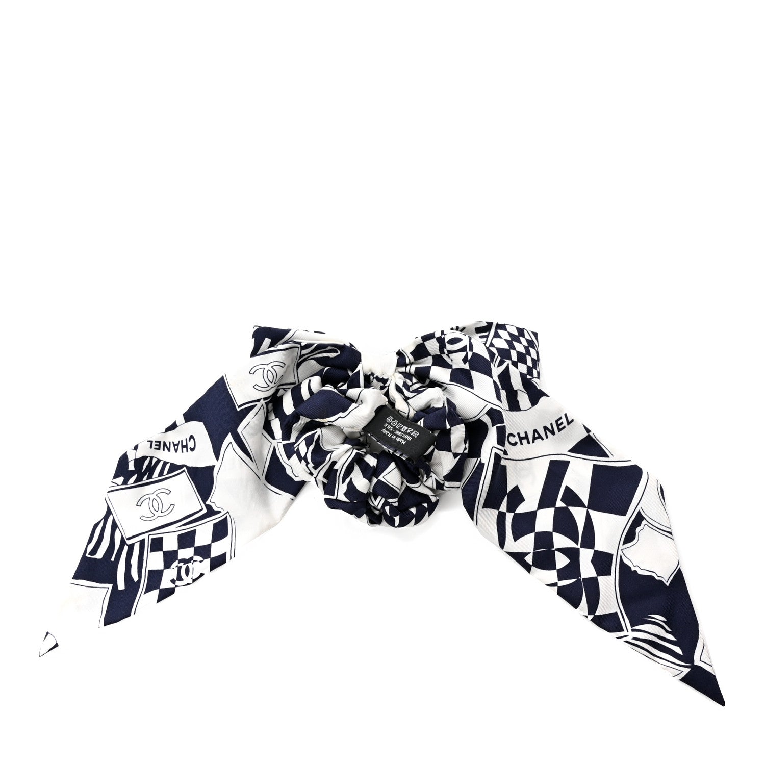 Chanel Silk Logo Hair Tie Navy Blue White 2 of 7