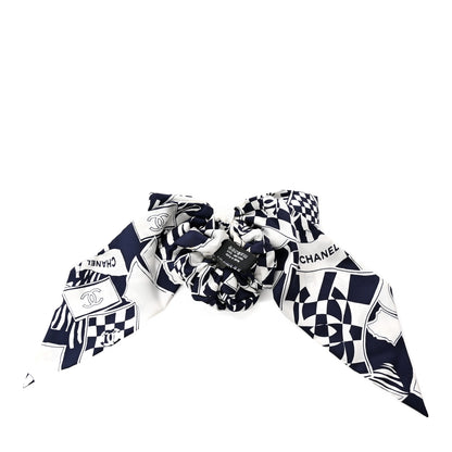 Chanel Silk Logo Hair Tie Navy Blue White 2 of 7
