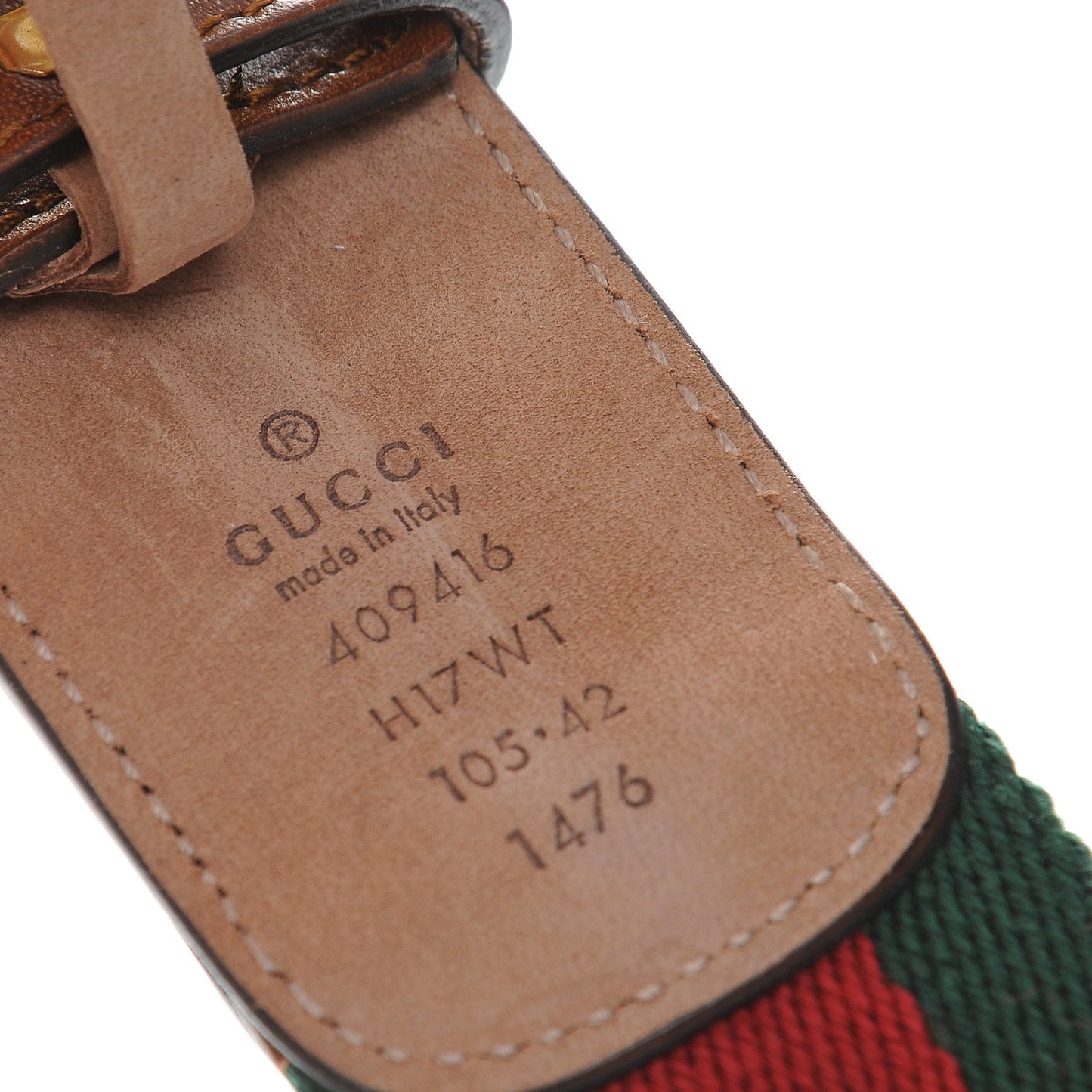 Nylon Calfskin Double G Web 40mm Belt 105 42 Green Red Cuir