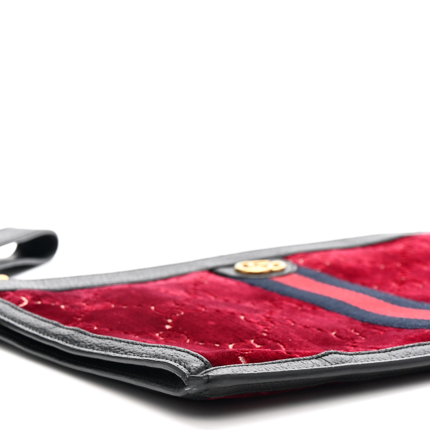 Gucci Velvet GG Monogram Textured Calfskin Web Ophidia Wristlet Red Cipria Black 10 of 15