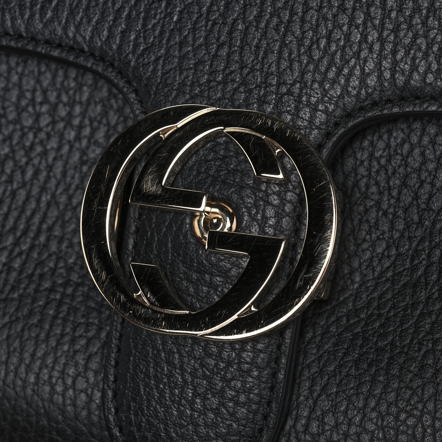 Dollar Calfskin Interlocking G Top Handle Shoulder Bag Black