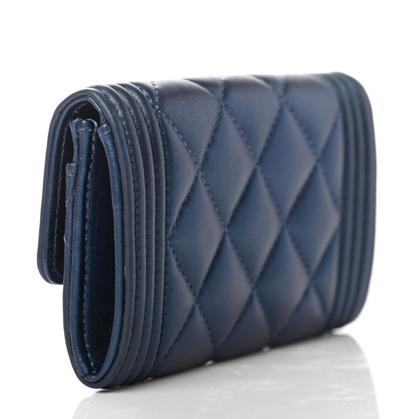 Metallic Lambskin Quilted Boy Flap Card Holder Blue
