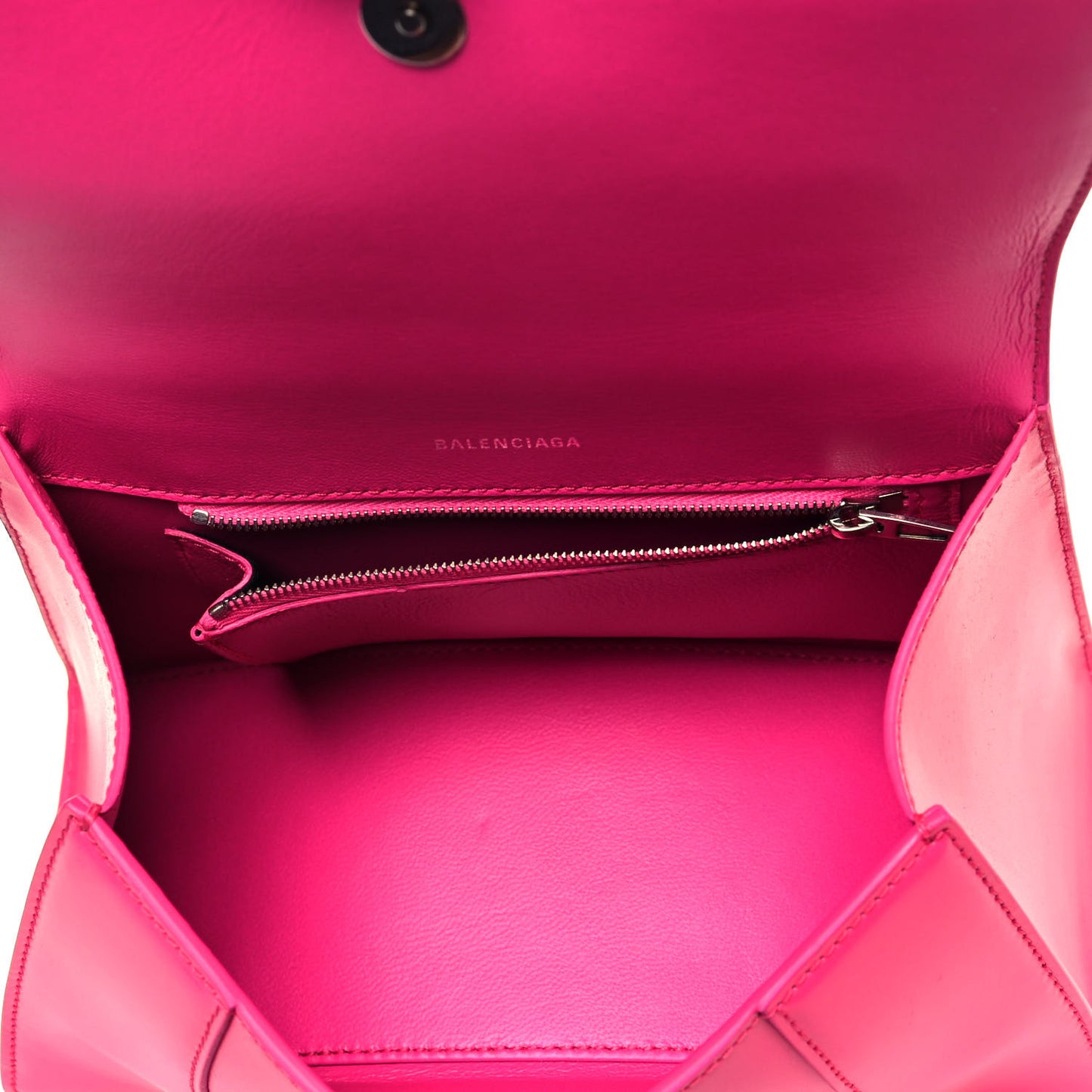 Shiny Box Calfskin Small Hourglass Top Handle Bag Acid Fuchsia